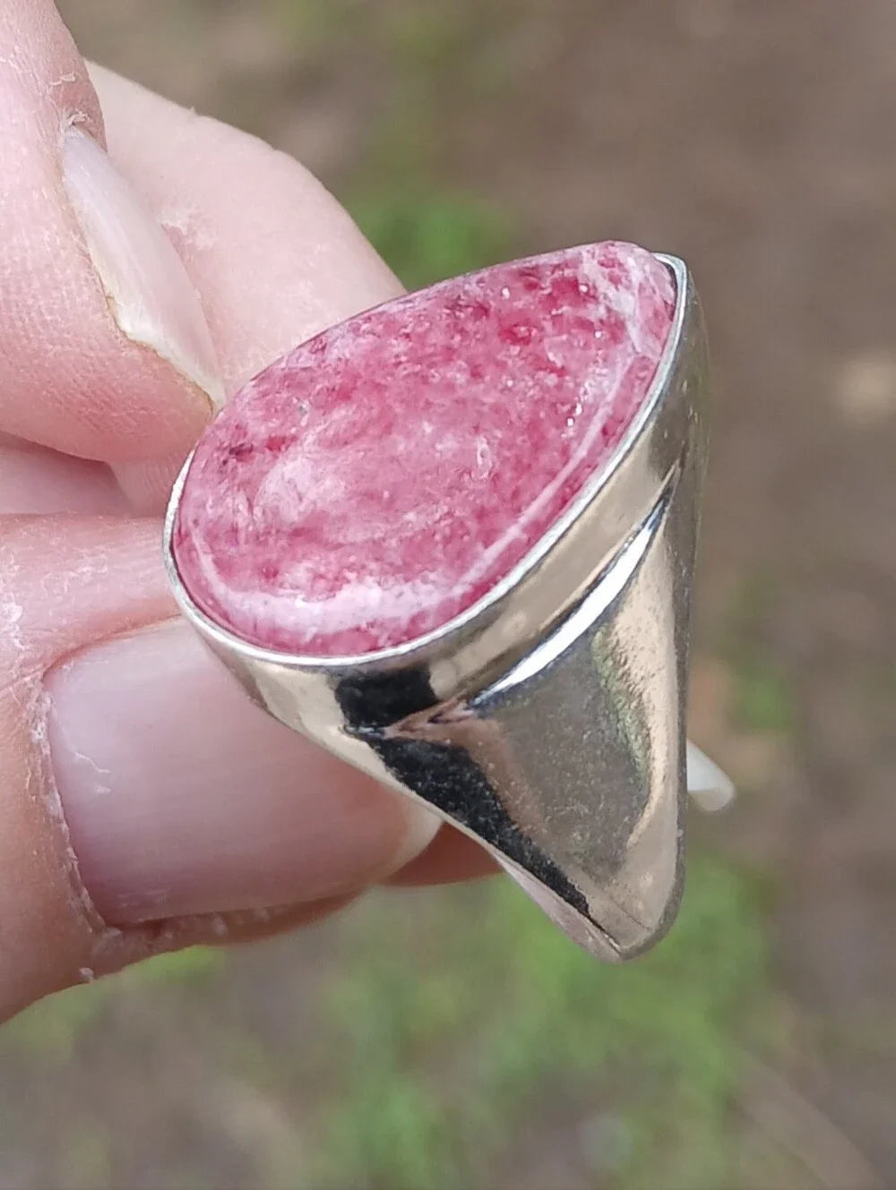New Men's Rhodonite 925 Silver Ring.